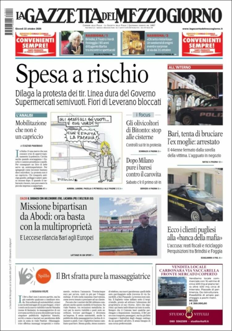 Portada de La Gazzetta del Mezzogiorno (Italy)