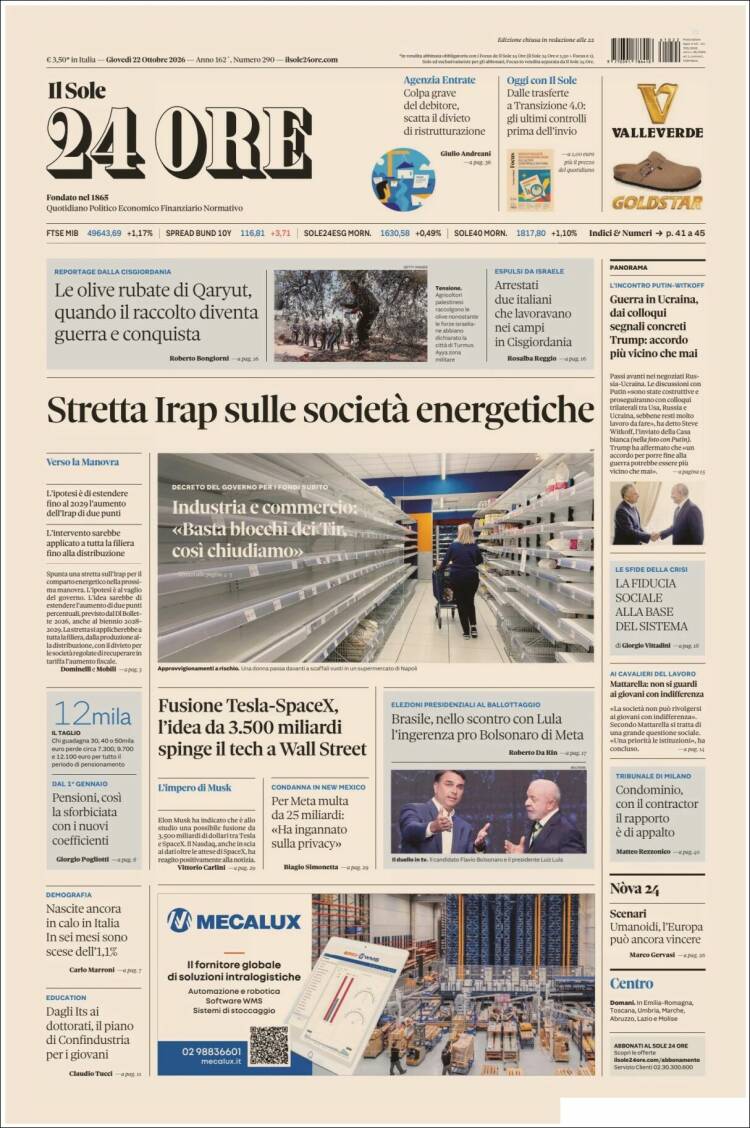 Portada de Il Sole 24 ORE (Italy)