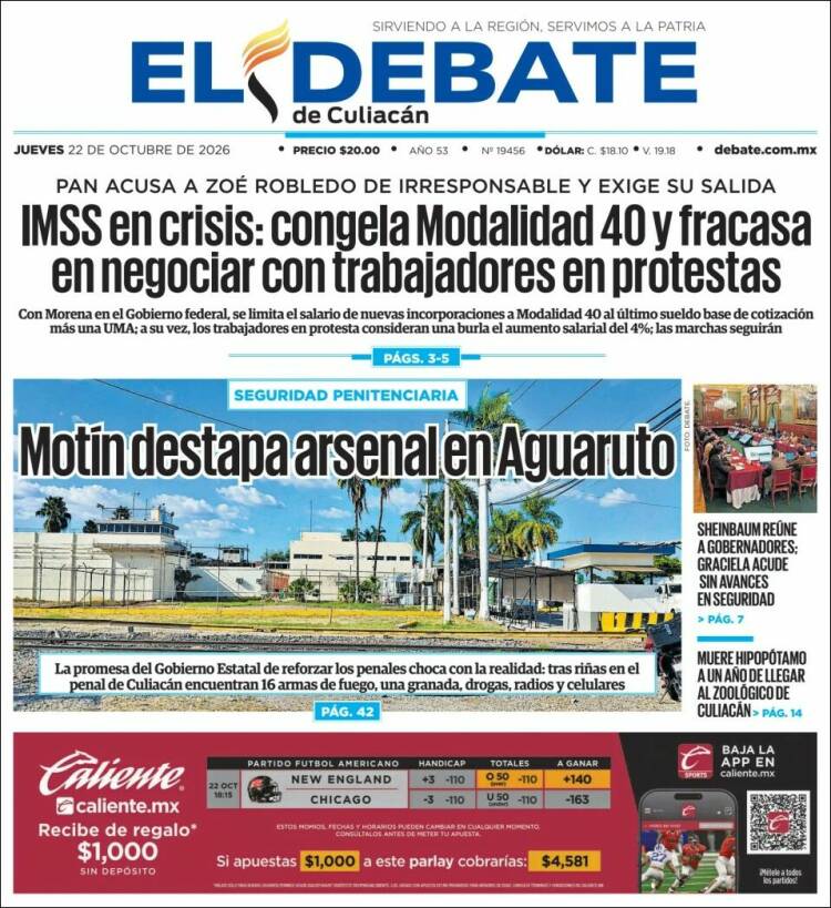 Portada de El Debate de Culiacán (Mexico)
