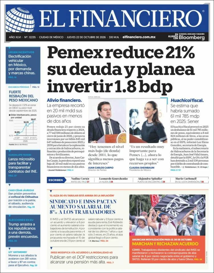 Portada de El Financiero (Mexico)