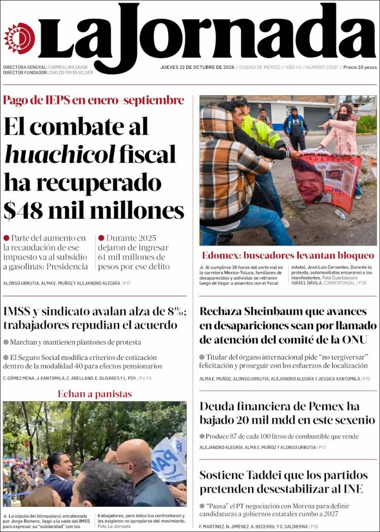 Portada de La Jornada (Mexico)
