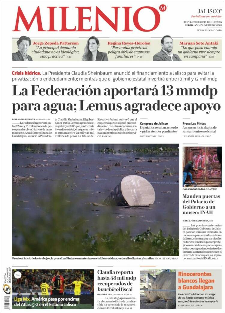 Portada de Milenio - Jalisco (M&eacute;xico)