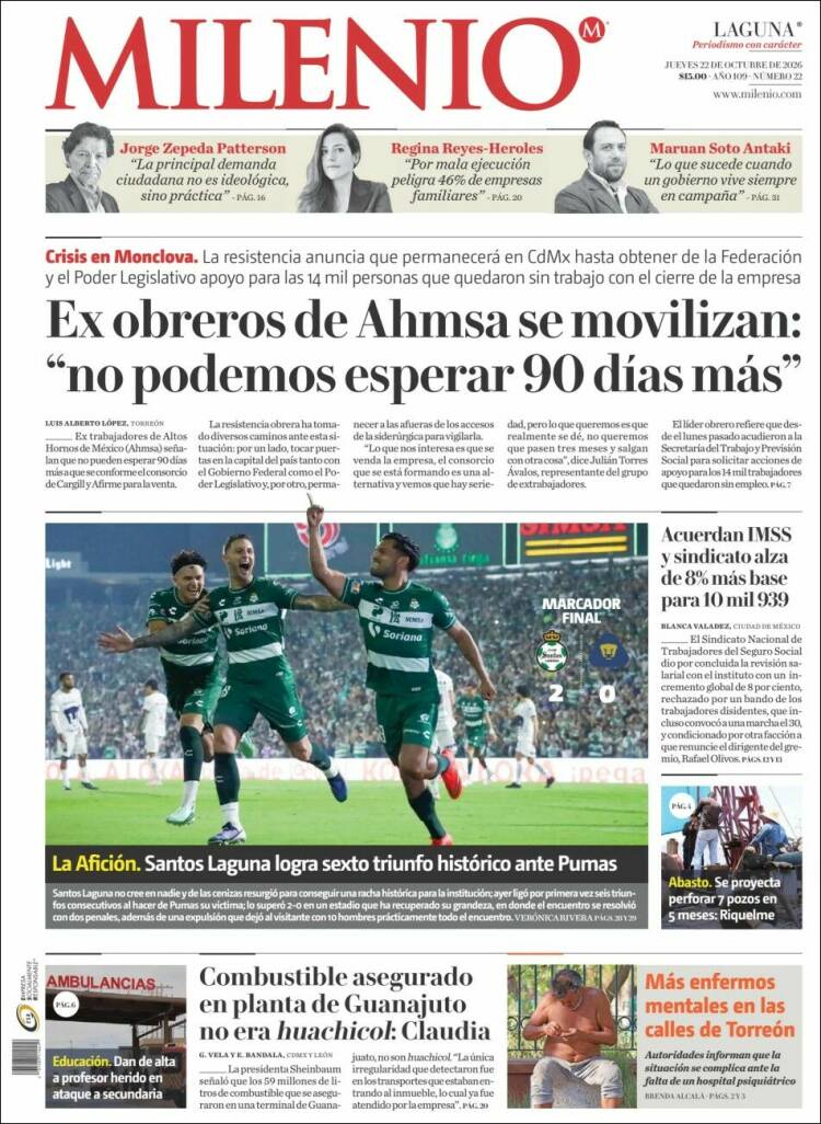 Portada de Milenio - Laguna (Mexico)