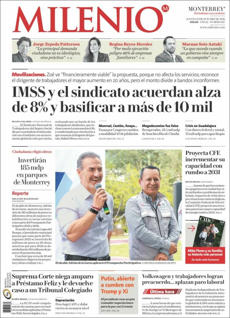 Portada de Milenio de Monterrey (Mexico)