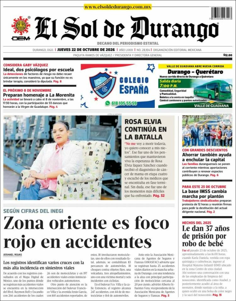 Portada de El Sol de Durango (Mexico)