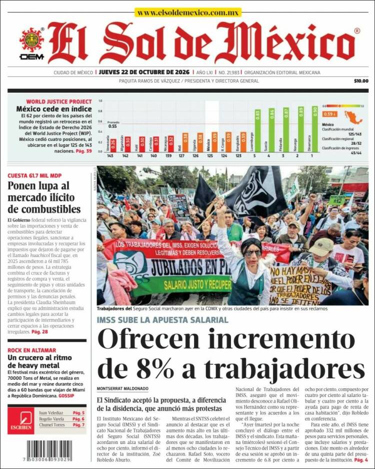 Portada de El Sol de México (Mexico)