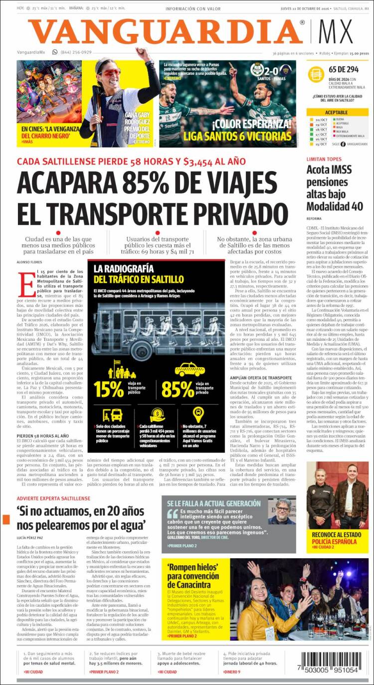 Portada de Vanguardia (Mexico)