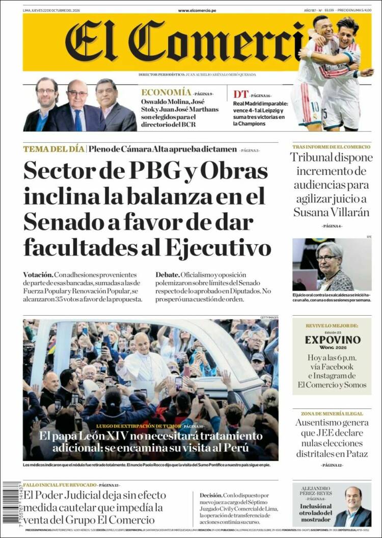 Portada de El Comercio (Per&uacute;)