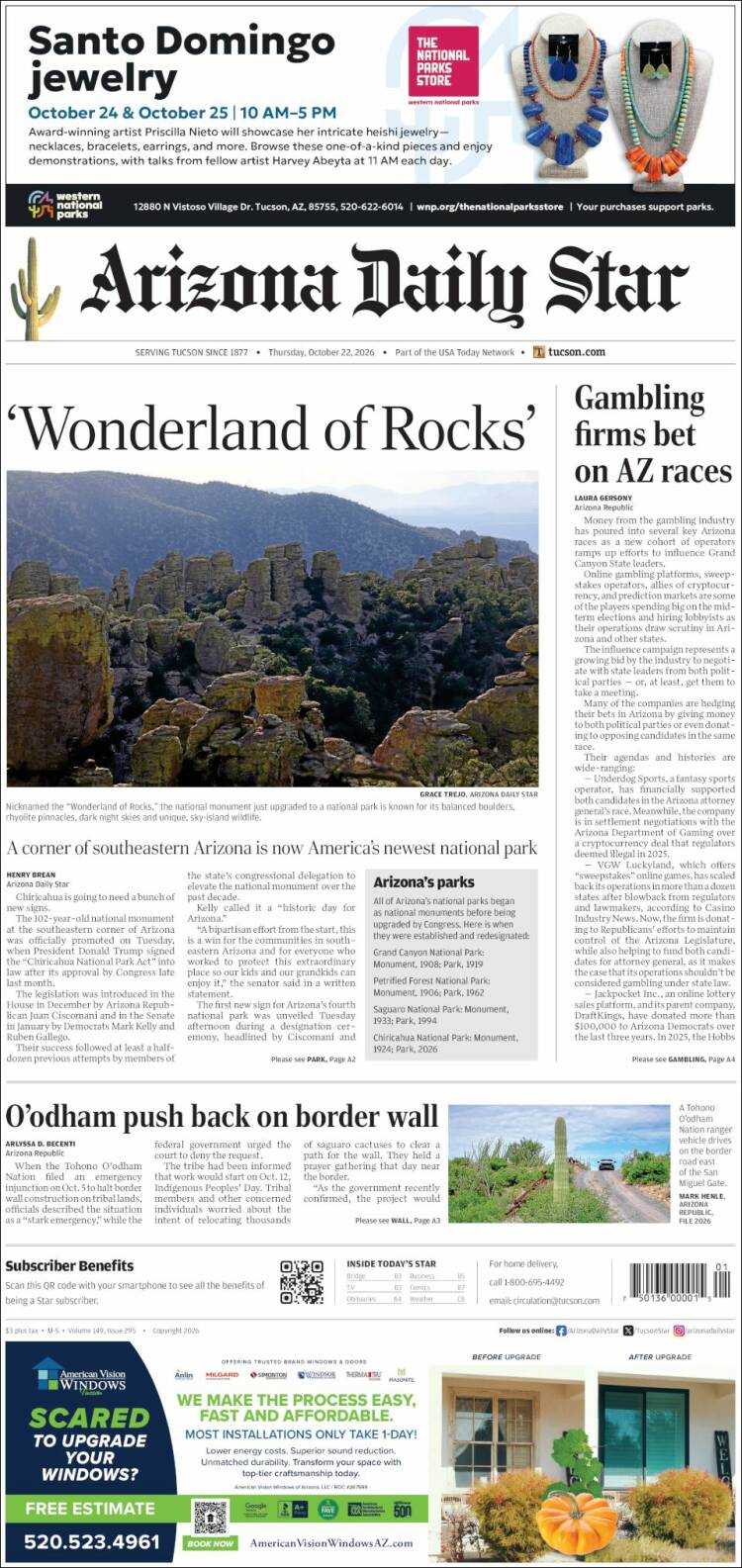 Portada de Arizona Daily Star (USA)