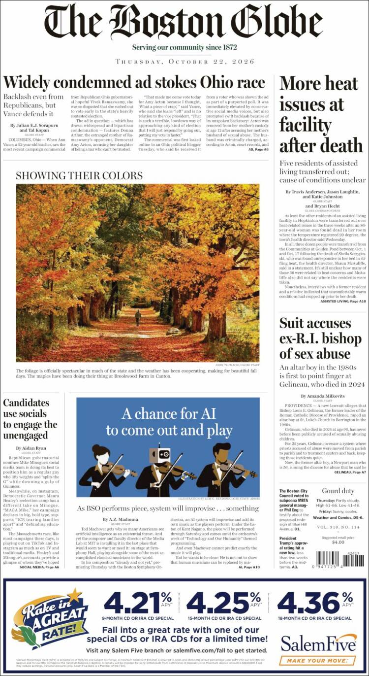 Portada de Boston Globe (USA)