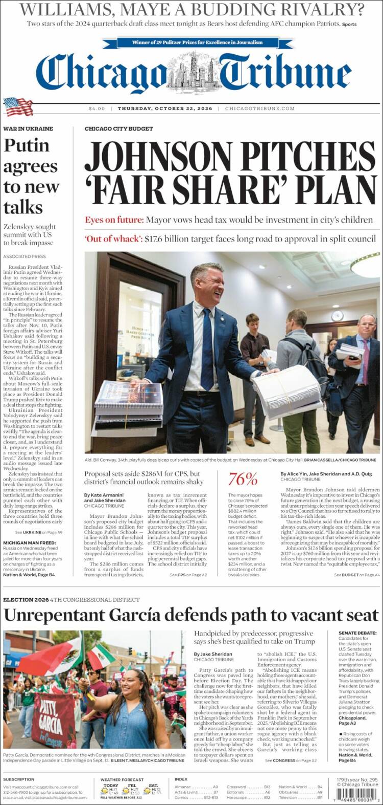 Portada de Chicago Tribune (USA)