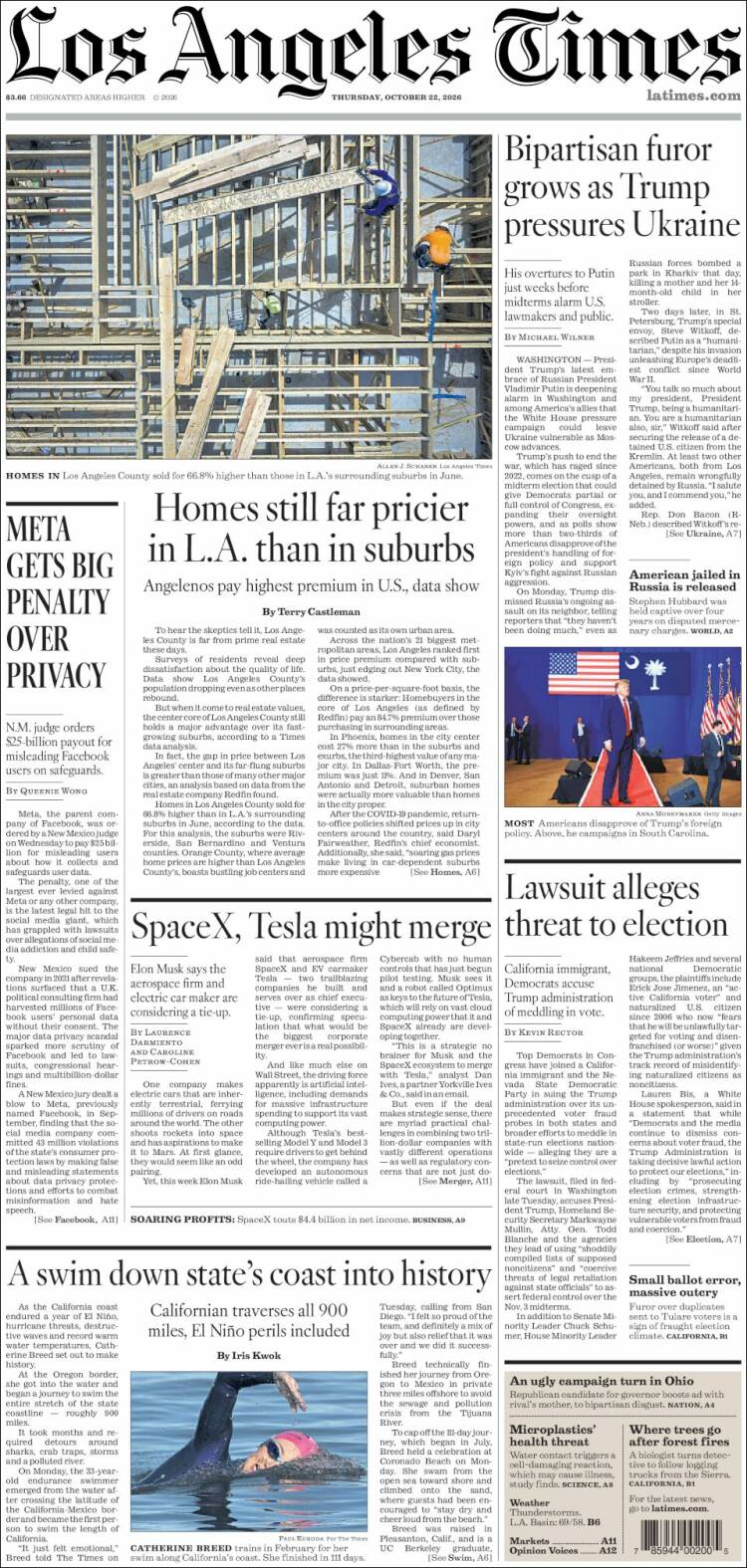 Portada de Los Angeles Times (USA)