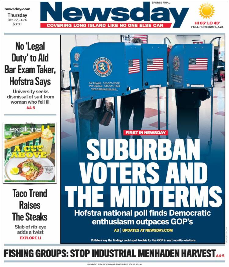 Portada de Newsday (USA)