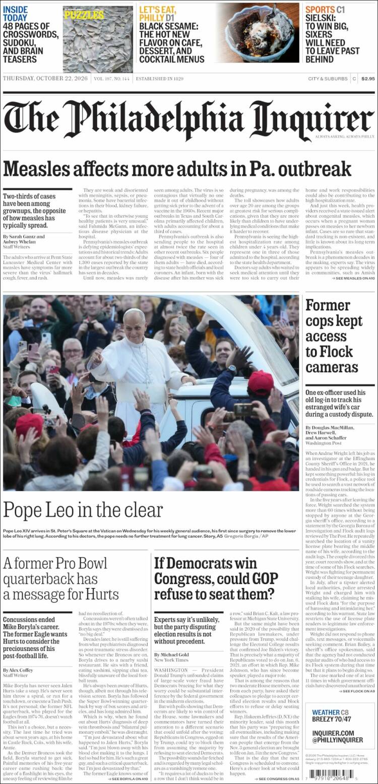 Portada de Philadelphia Inquirer (USA)