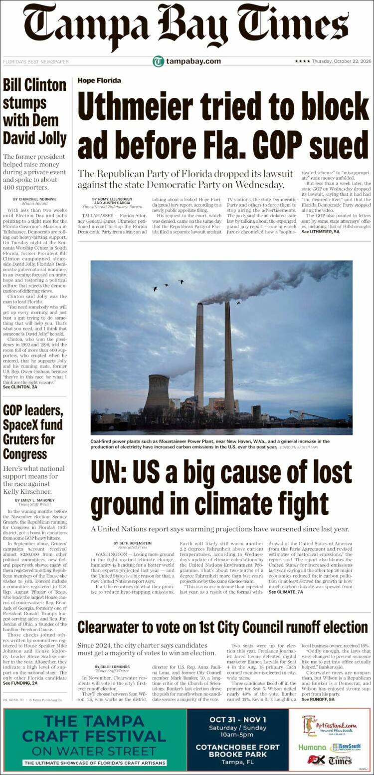 Portada de Tampa Bay Times (USA)