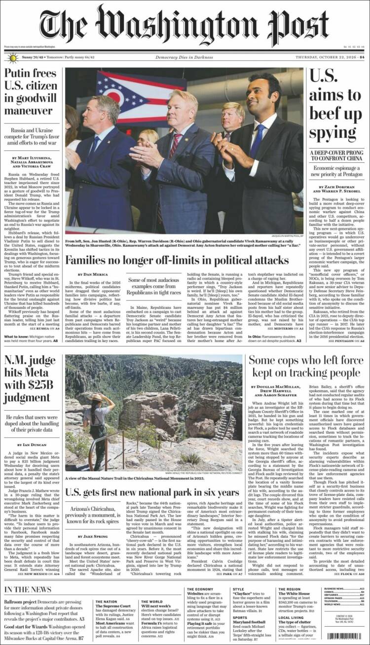 Portada de The Washington Post (USA)