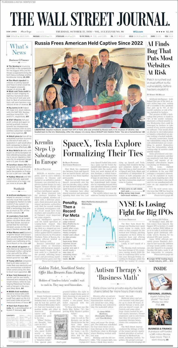 Portada de Wall Street Journal (USA)