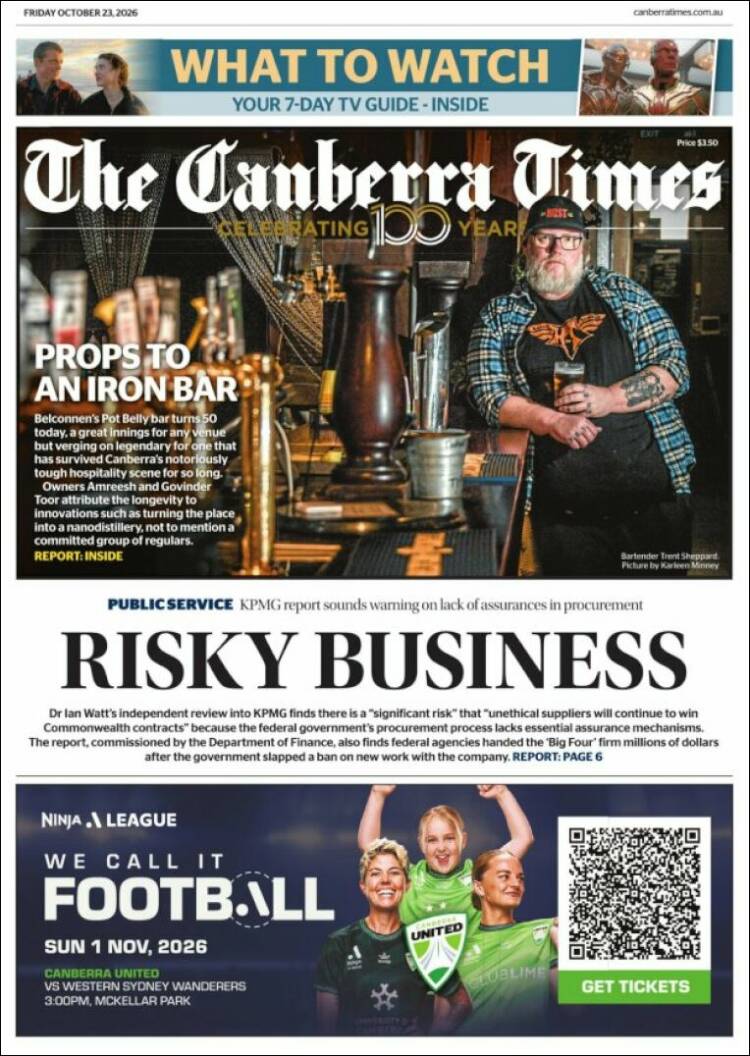 Portada de The Canberra Times (Australia)
