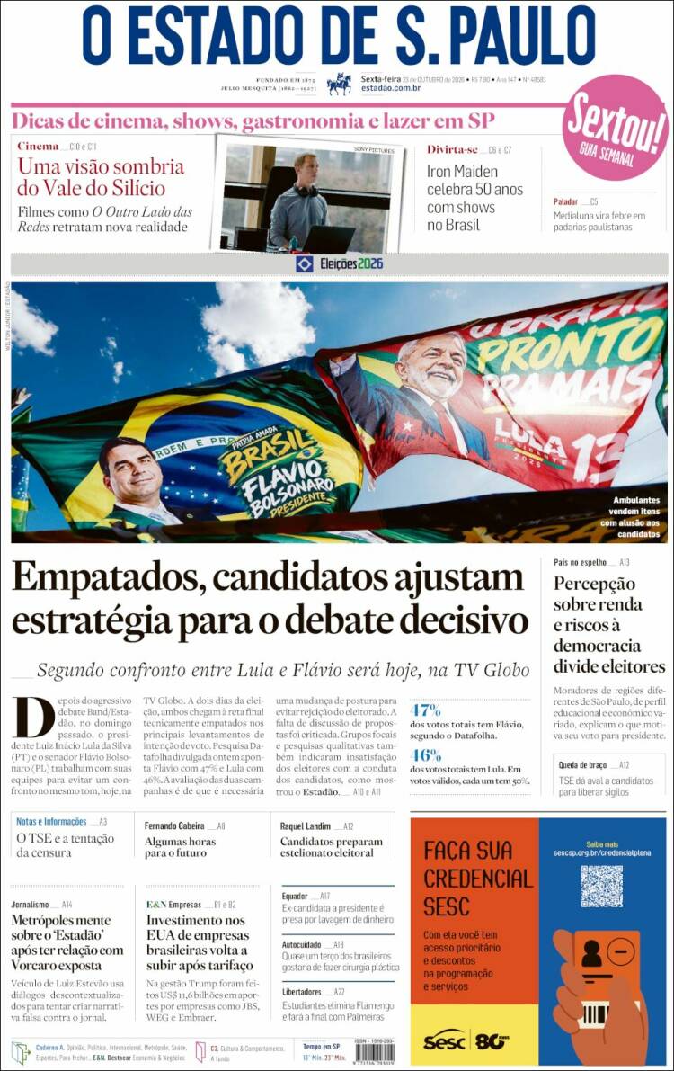 Portada de O Estado de São Paulo (Brasil)