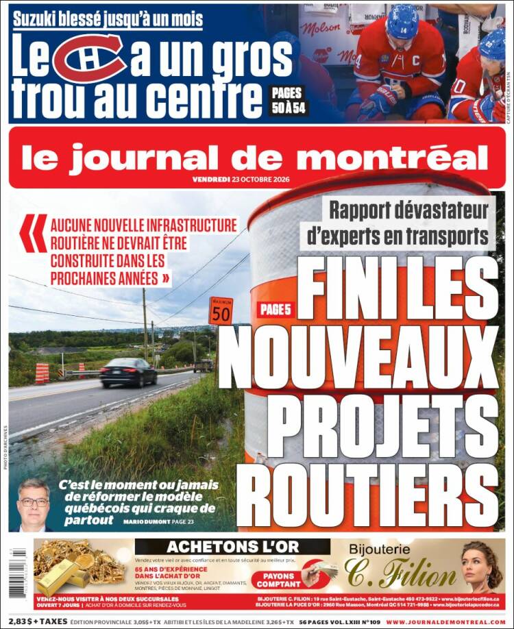 Portada de Le Journal de Montréal (Canad&aacute;)