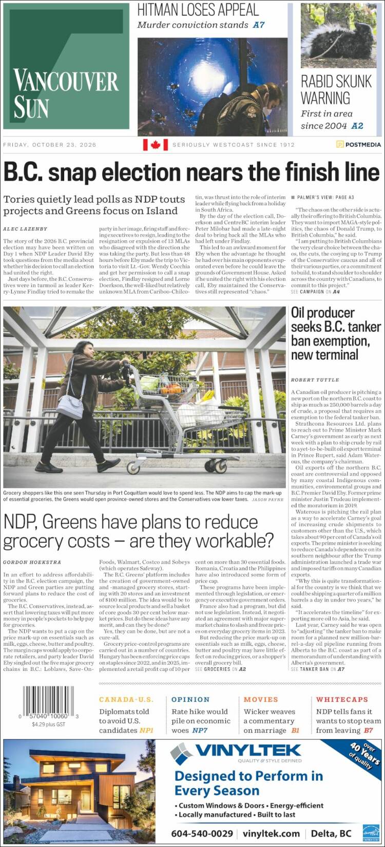 Portada de The Vancouver Sun (Canad&aacute;)