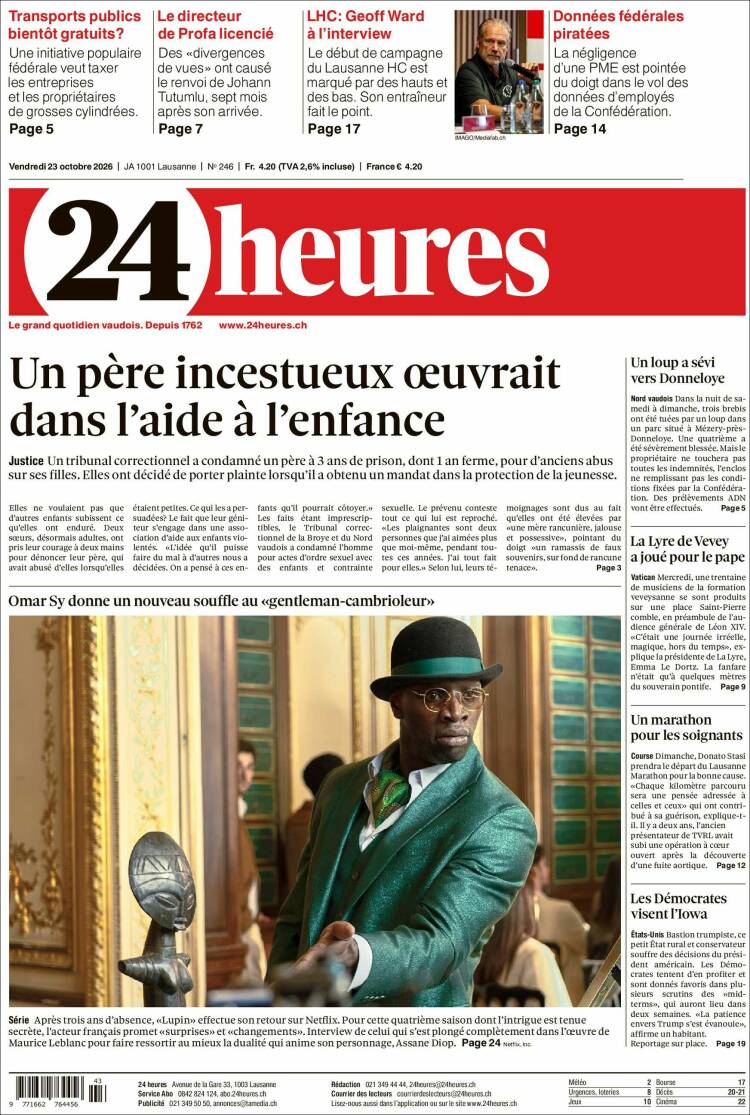 Portada de 24 Heures (Suiza)