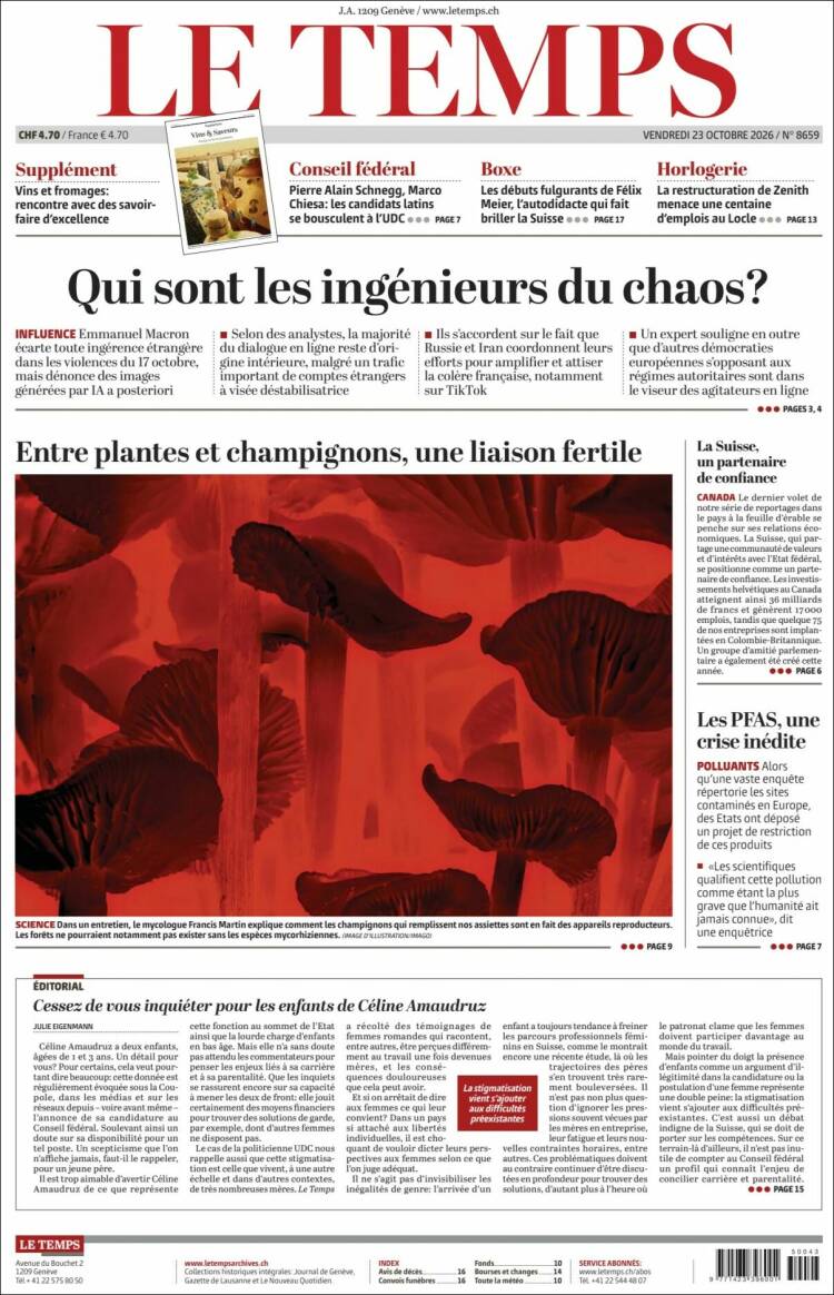 Portada de Le Matin (Suiza)