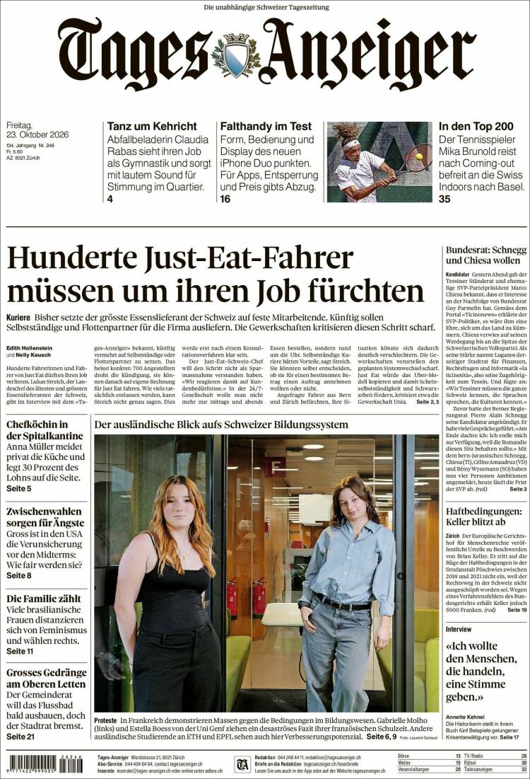Portada de Tages-Anzeiger (Suiza)