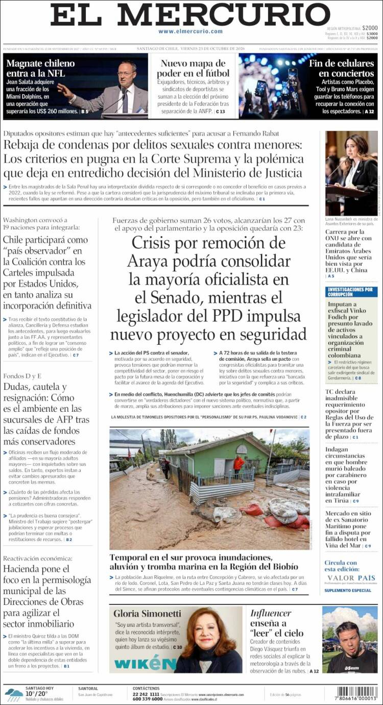 Portada de El Mercurio (Chile)