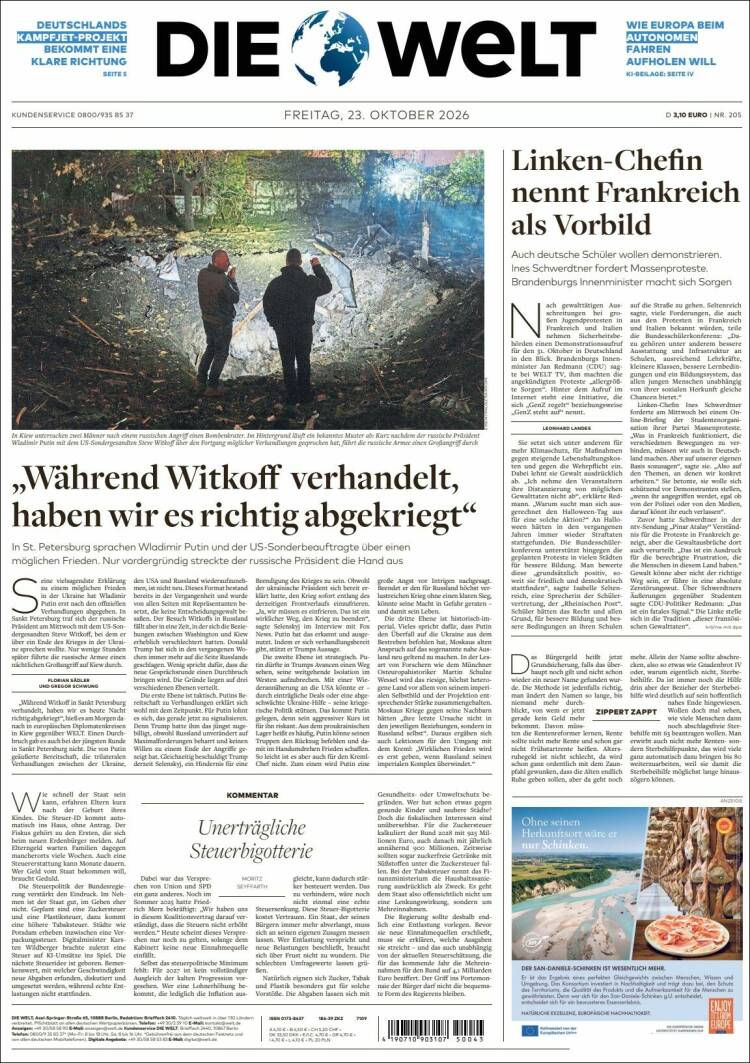 Portada de Die Welt (Allemagne)