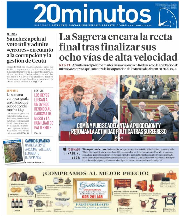 Portada de 20 Minutos - Barcelona (Espa&ntilde;a)