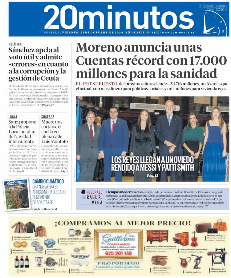 Portada de 20 Minutos - Sevilla (Espa&ntilde;a)