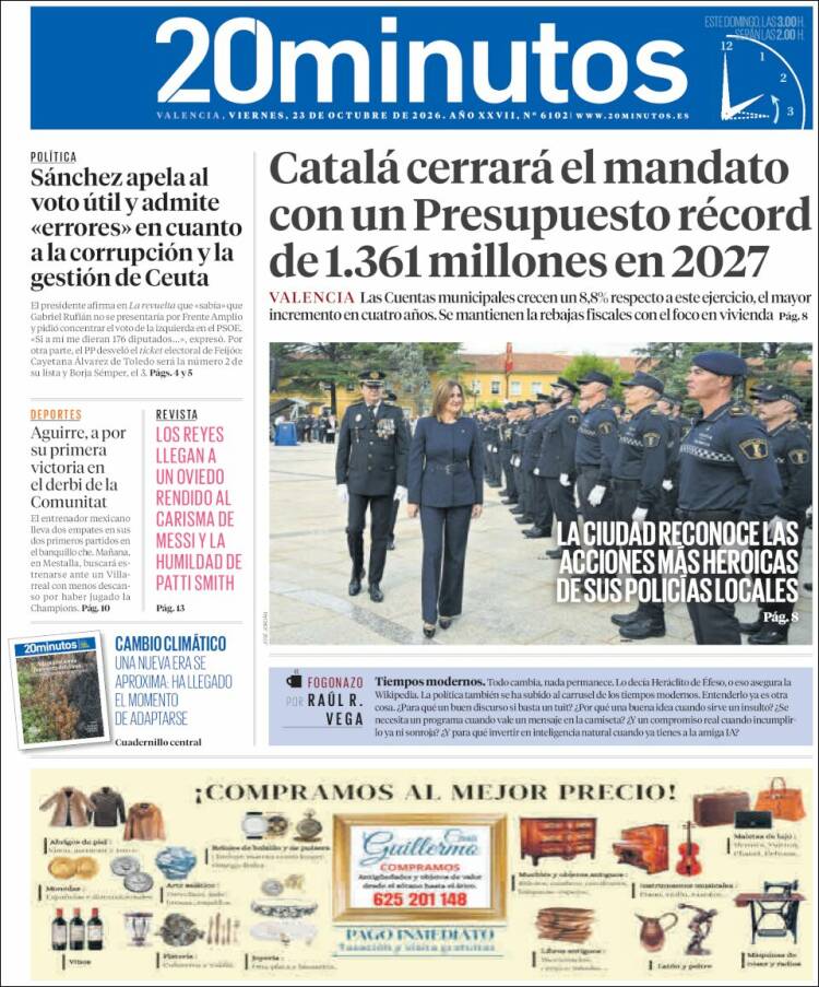 Portada de 20 Minutos - Valencia (Espa&ntilde;a)