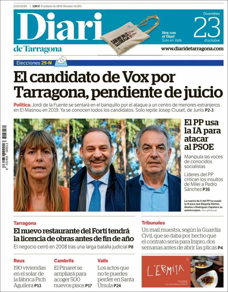 Portada de Diari de Tarragona (Espa&ntilde;a)