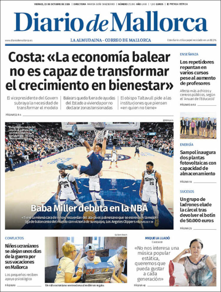 Portada de Diario de Mallorca (Espa&ntilde;a)