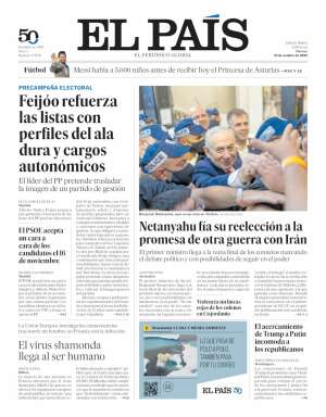 Portada de El País de hoy