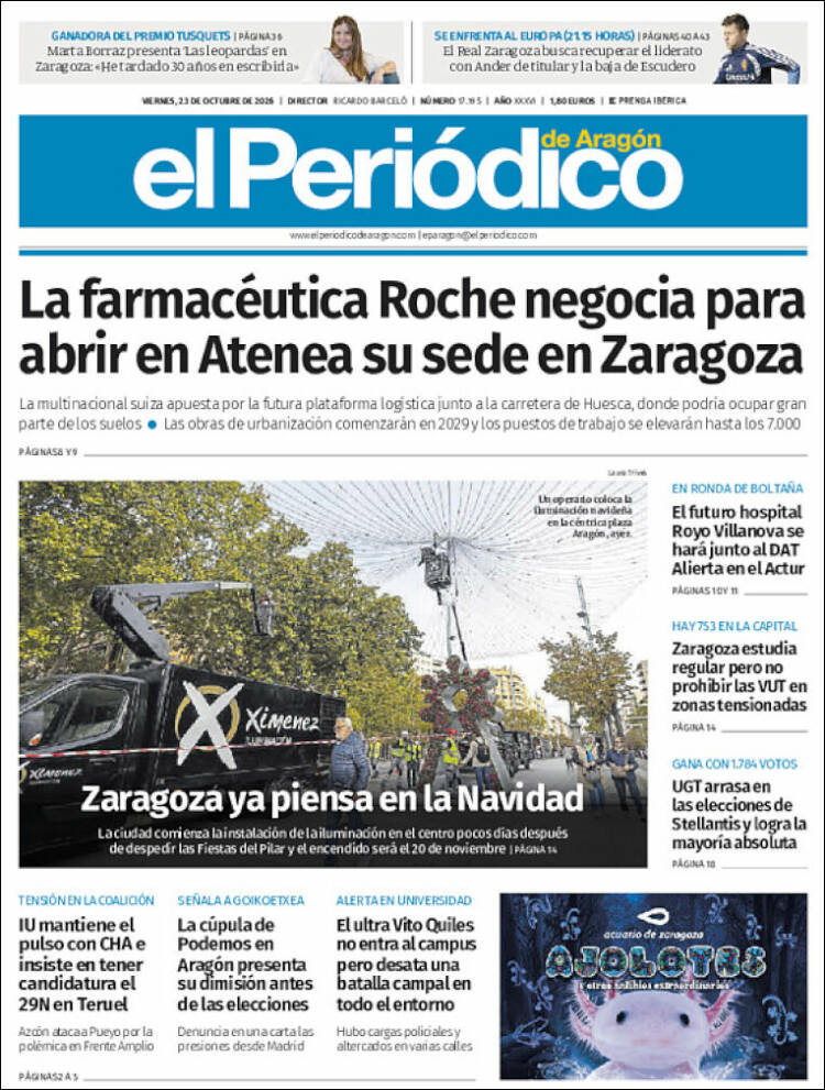 Portada de El Periódico de Aragón (Espa&ntilde;a)