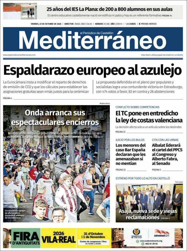 Portada de El Periódico Mediterraneo (Espa&ntilde;a)