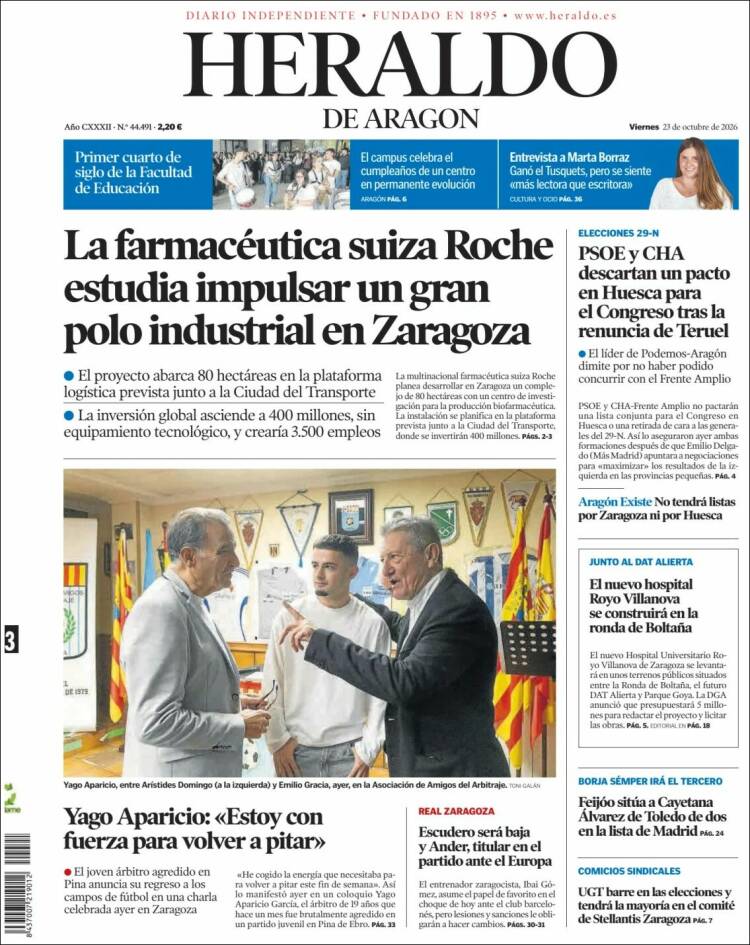 Portada de Heraldo de Aragón (Espa&ntilde;a)