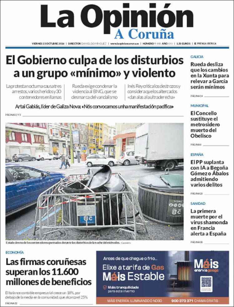 Portada de La Opinión de A Coruña (Espa&ntilde;a)