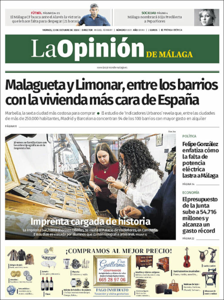 Portada de La Opinión de Málaga (Espa&ntilde;a)