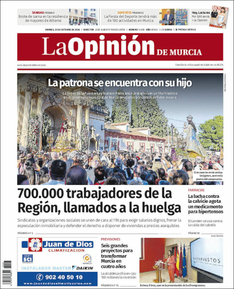Portada de La Opinión de Murcia (Espa&ntilde;a)