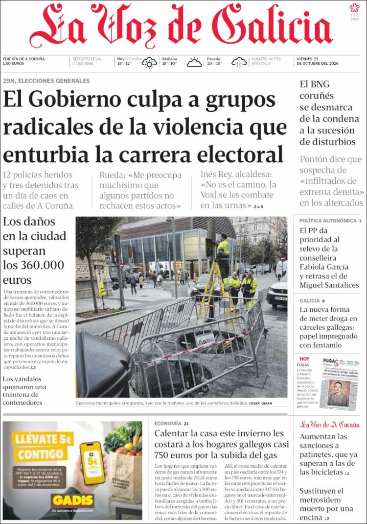 Portada de La Voz de Galicia (Espa&ntilde;a)