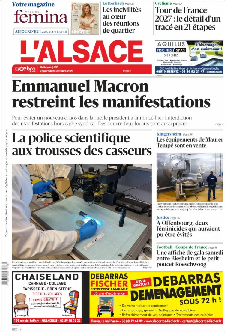 Portada de Journal L'Alsace (Francia)