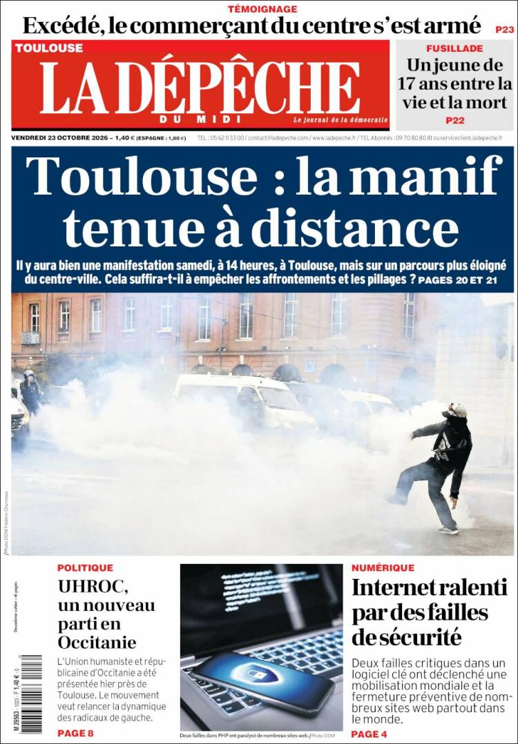 Portada de La Dépêche du Midi (Francia)