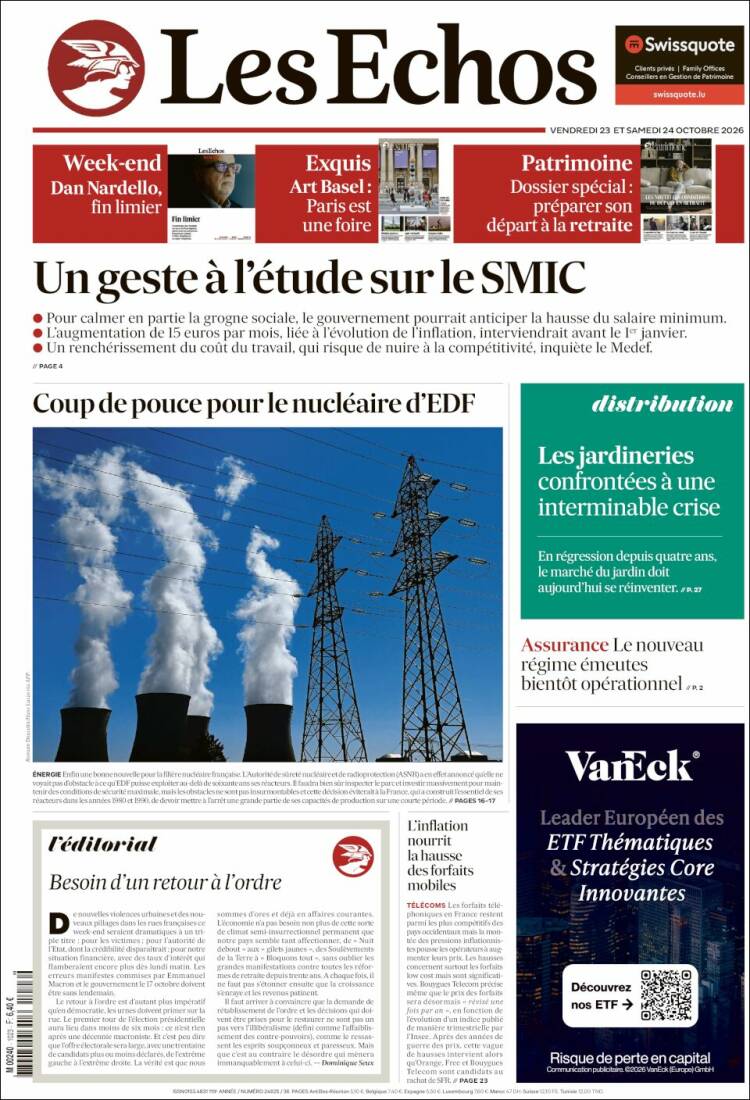 Portada de Les Echos (Francia)