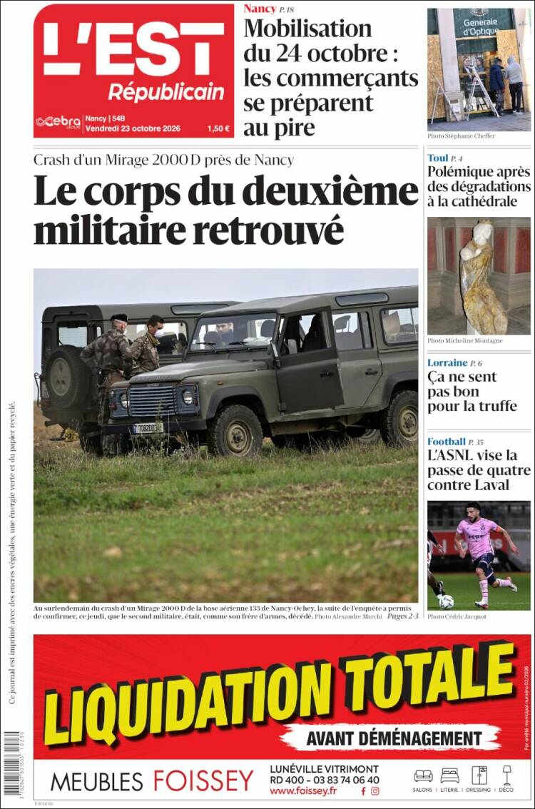 Portada de L'Est Republicain (Francia)