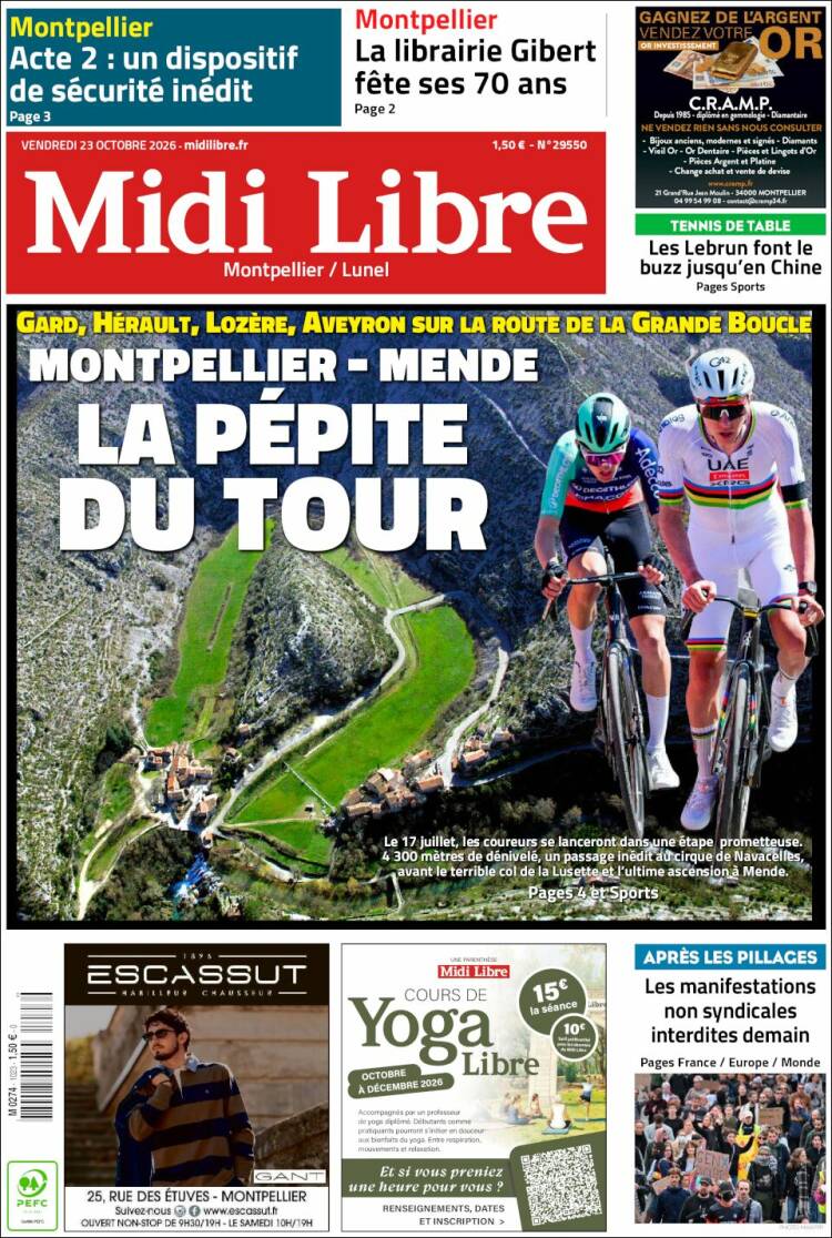 Portada de Midi Libre (Francia)