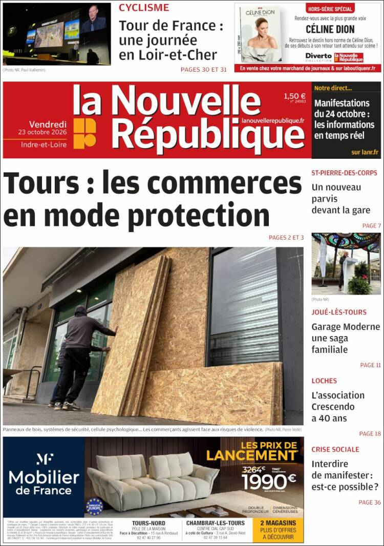 Portada de La Nouvelle Republique (Francia)