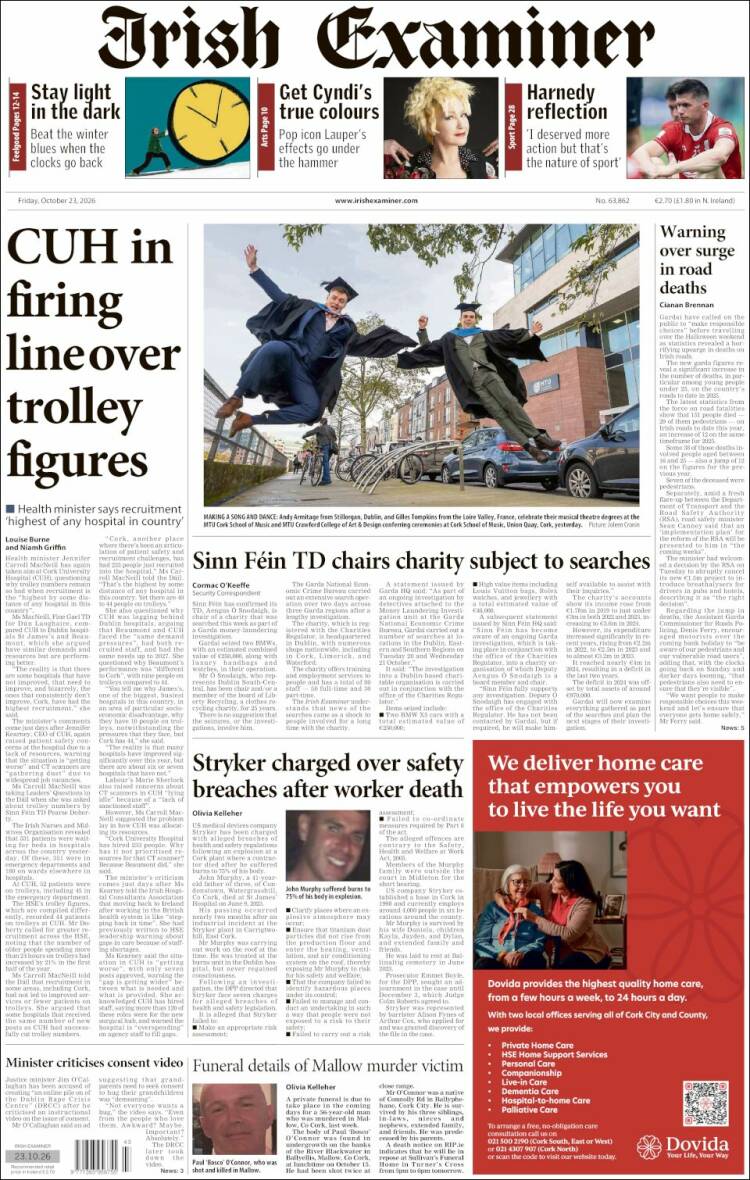 Portada de Irish Examiner (Irlanda)